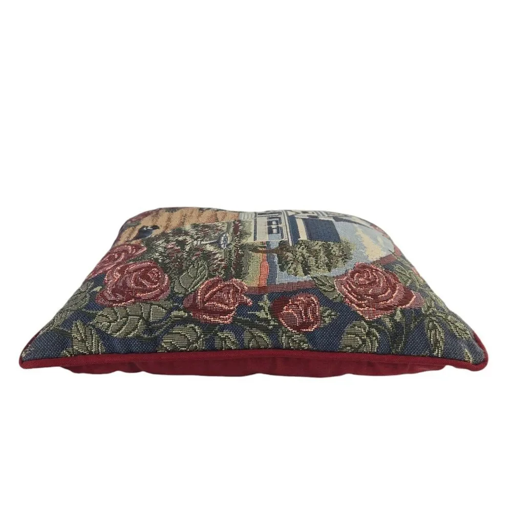 Vintage Tapestry Country House Floral Cat Rectangle 11 x‎ 12 Throw Pillow